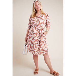 Anthropologie Nicole Puff Sleeved Shirtdress Feather Print